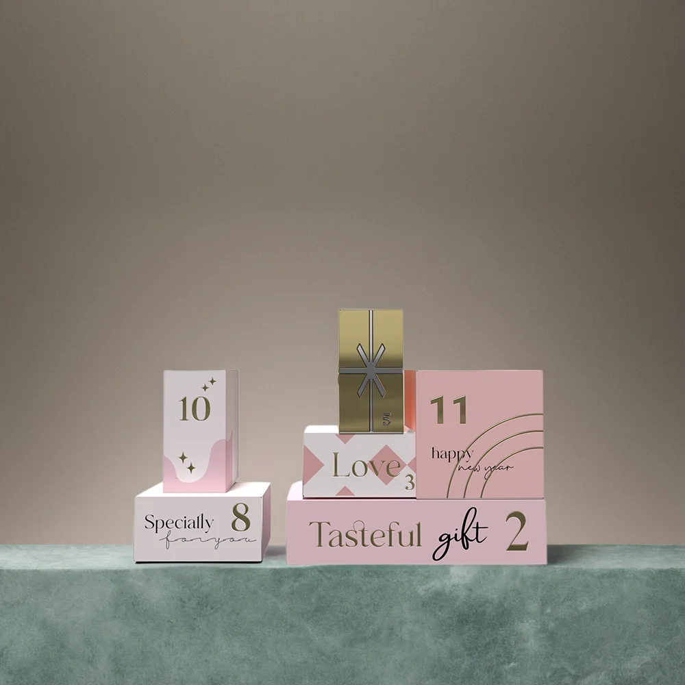 Custom Advent Calendar Cosmetic Gift Box Paper Box Luxury Pink Advent Calendar Box 12 Days
