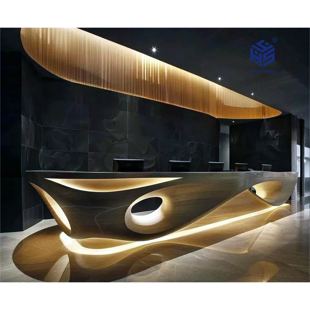 Hotel beauty salon front desk reception counter reception desk white design half round curved stone reception desk