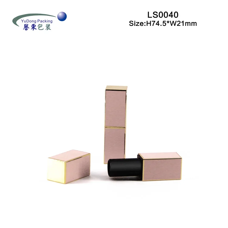 
Custom logo high-end empty pink luxury square gold lipstick tube cosmetic bottle magnet lipstick case 