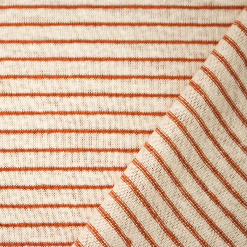 Stripe knitted Beige*orange 55% linen 45% recycled polyester stripe jersey skin-friendly fabric for t shirt