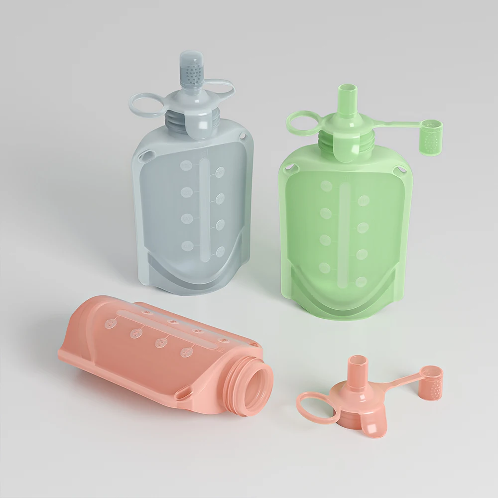 Reusable Baby Food Pouch Flexible Eco-friendly Silicone Breast Milk Bag Silicone Baby Food Fruit Juices Bags