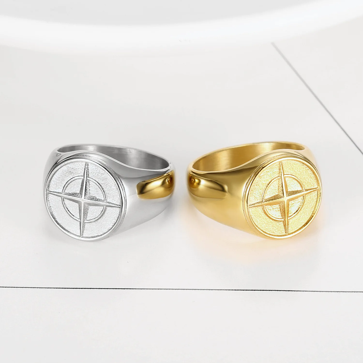 Stainless steel compass navigation anchor ring for men individuality all kinds of simple ring