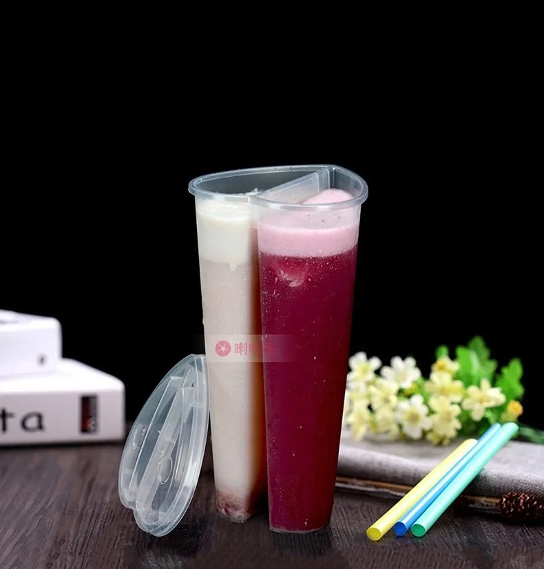  Пластиковые чашки в форме сердца двойная чашка для молока чая boba бесплатный