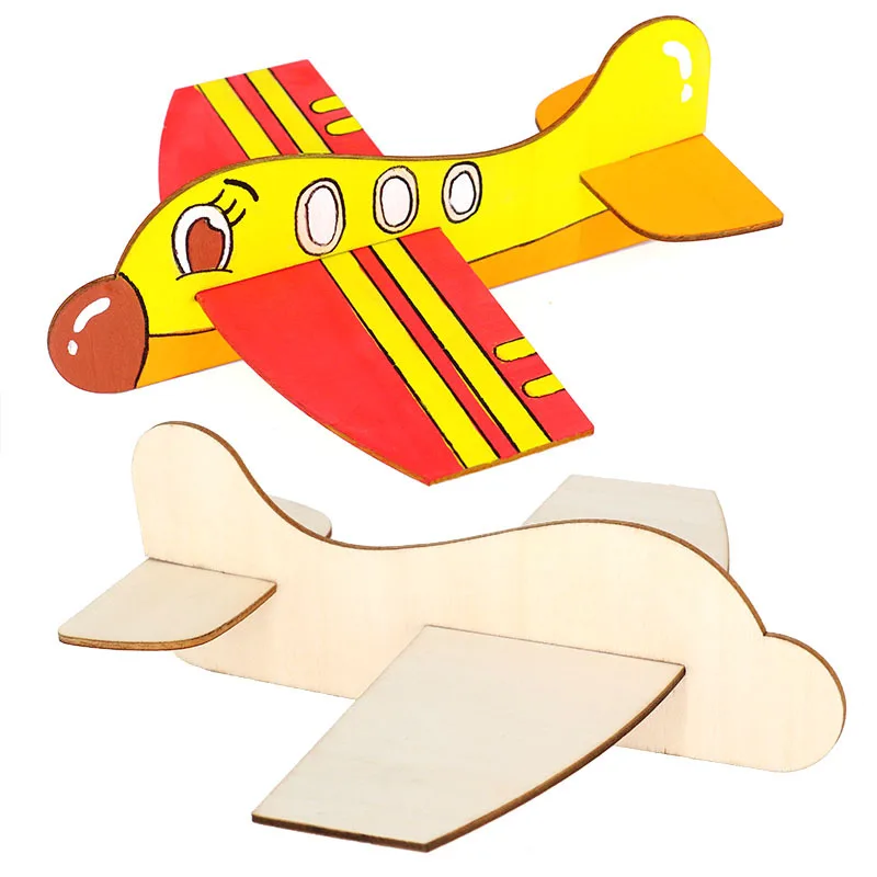 Blank Wooden Planes Kindergarten Painting Graffiti Materials Kids Educational DIY Toys White Blank Mould DIY Puzzle Airplane