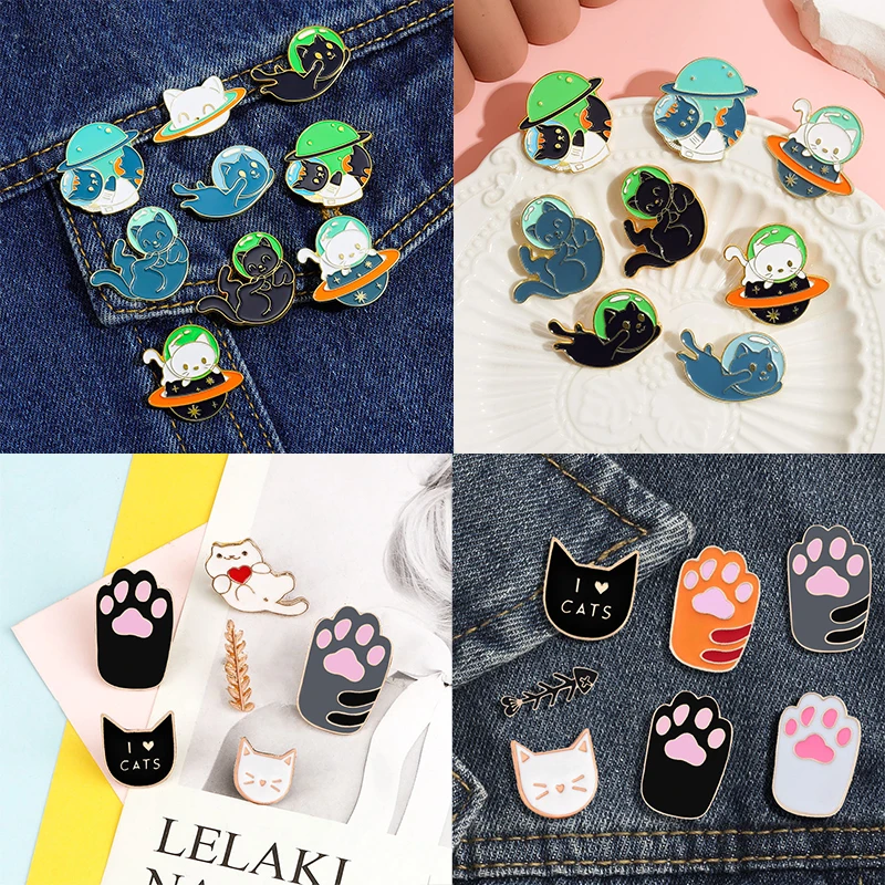 Factory Custom Wholesale Anime Cartoon Funny Metal Badge Lapel Hard Soft Cat Planner Enamel Car Pins Lot Bulk Brooch Pin Set