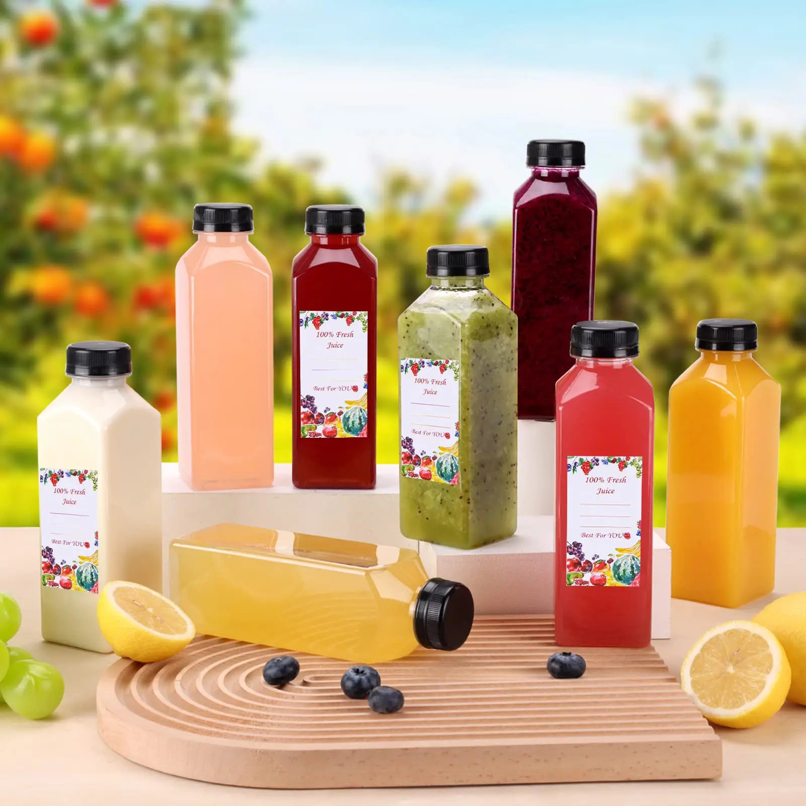 Hot sell 10oz 16oz Empty Reusable Juice Beverage Containers With Tamper Evident Lids Clear Plastic Juice Bottles With Cap