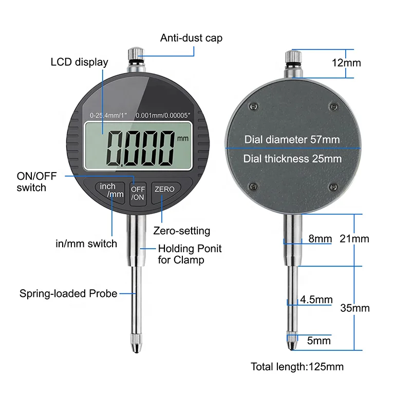 Dial test indicator 0.01mm 0.001mm 0-12.7mm 0-25.4mm 0.0005inch 0.00005in Micron digital dial indicator gauge