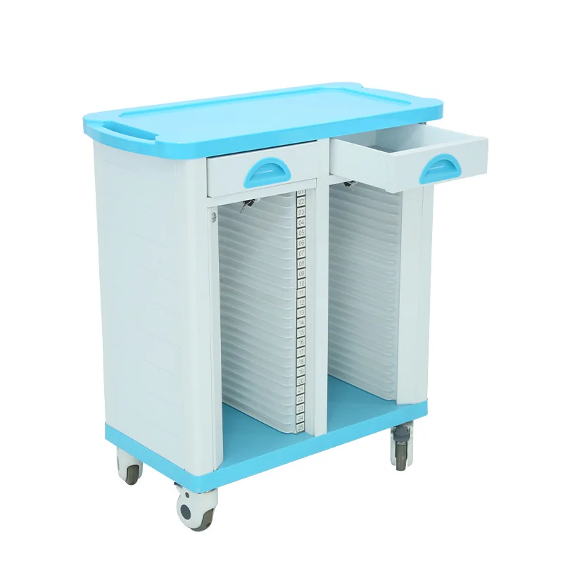 Patient Record Trolley ABS Double Rows Medical Record Clip Car With Drawers