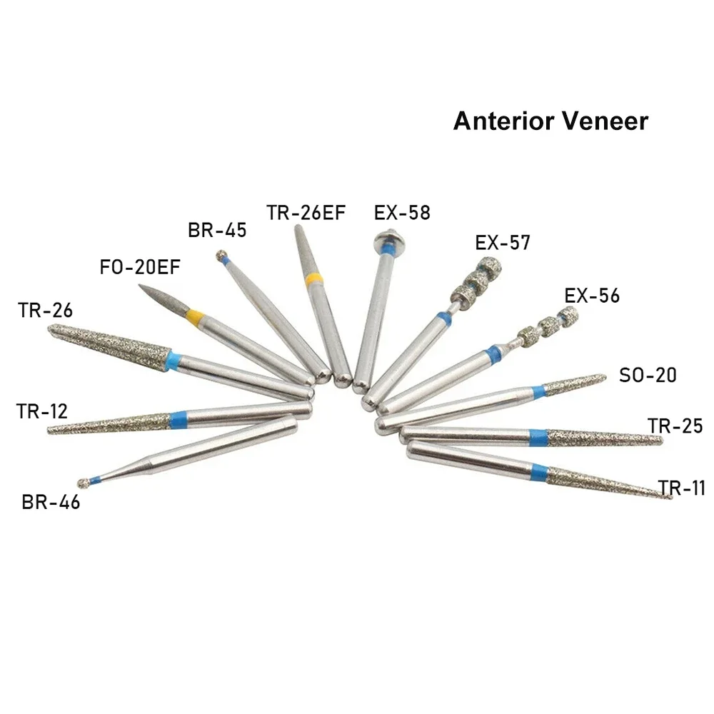 Dental Diamond Burs Drill Set Polishing Grinding Crown Preparation Teeth Veneer Dia.1.6mm Burs Set High Speed Dentistry Bur