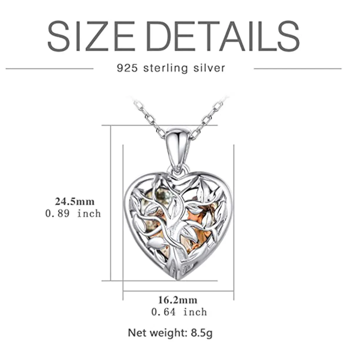 Photo Locket Pendant 925 Sterling Silver Tree  life Heart Necklace
