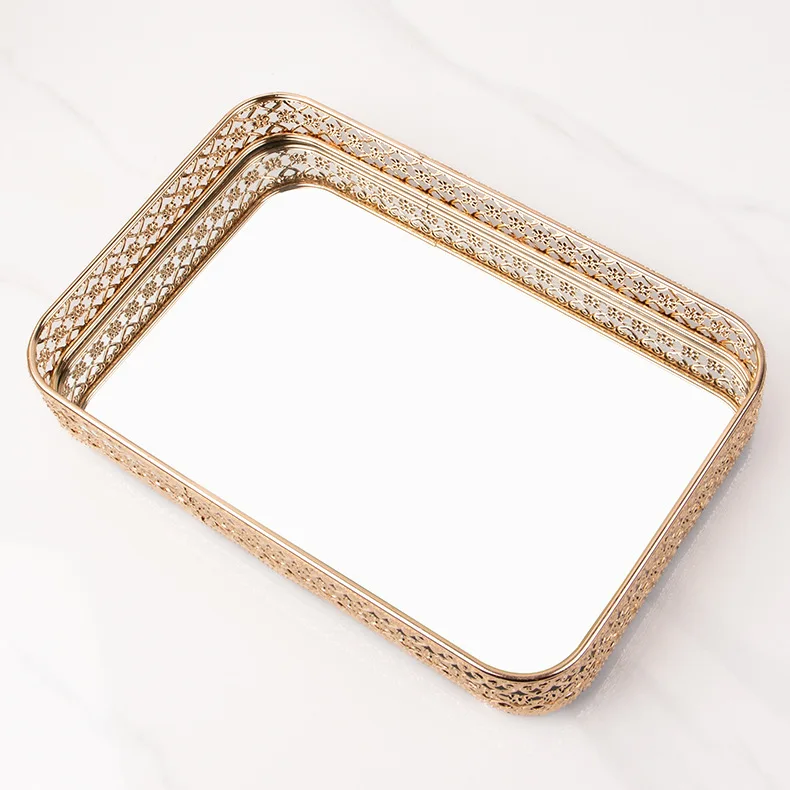 European entry Lux metal mirror tray hotel household fruit plate cosmetics storage tray jewelry plate