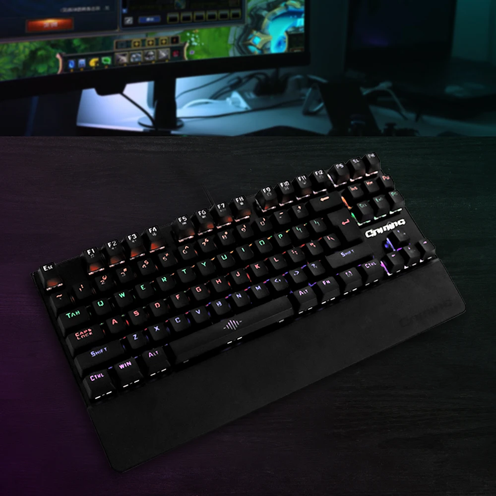 Механическая клавиатура Leadingplus с голубым переключателем 84 клавиши RGB подсветка USB Проводная игровая для ПК ноутбука