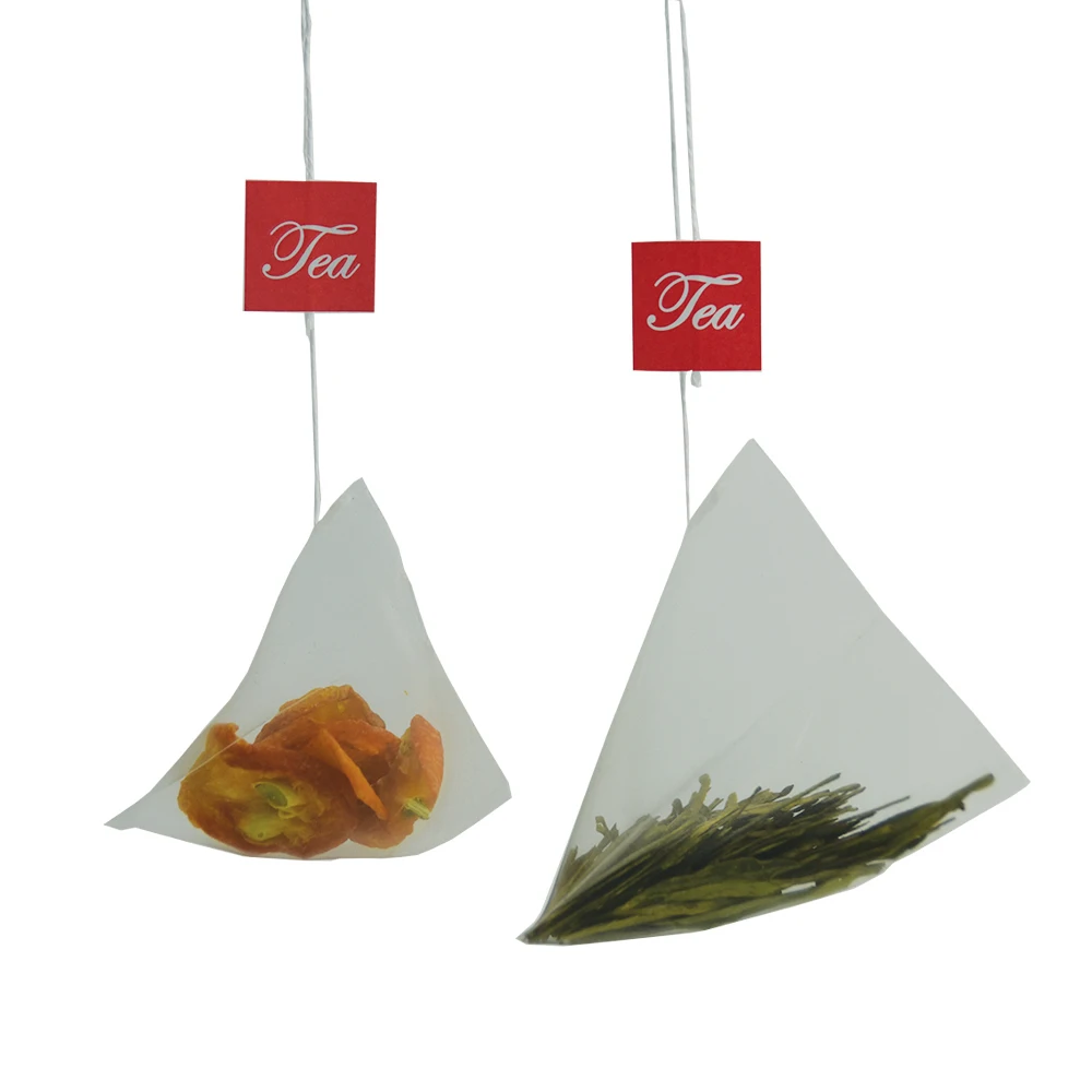 58 X 70mm Biodegradable Transparent PLA Corn Fiber Tea Bags  Heat Seal Pyramid Filters