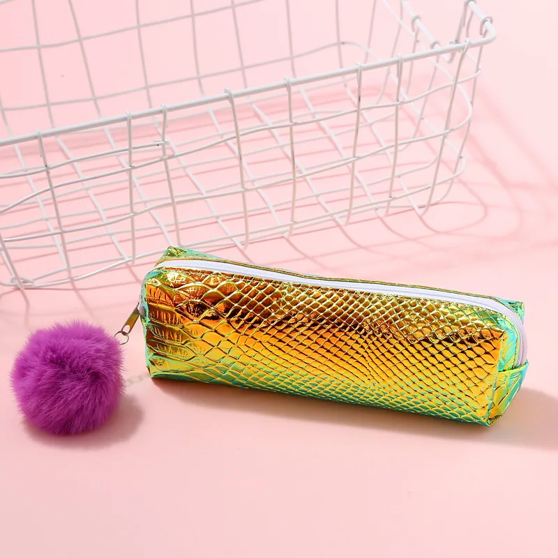 
Holographic Laser PU Leather pencil case wholesale custom laser PVC pouch bag for girl 
