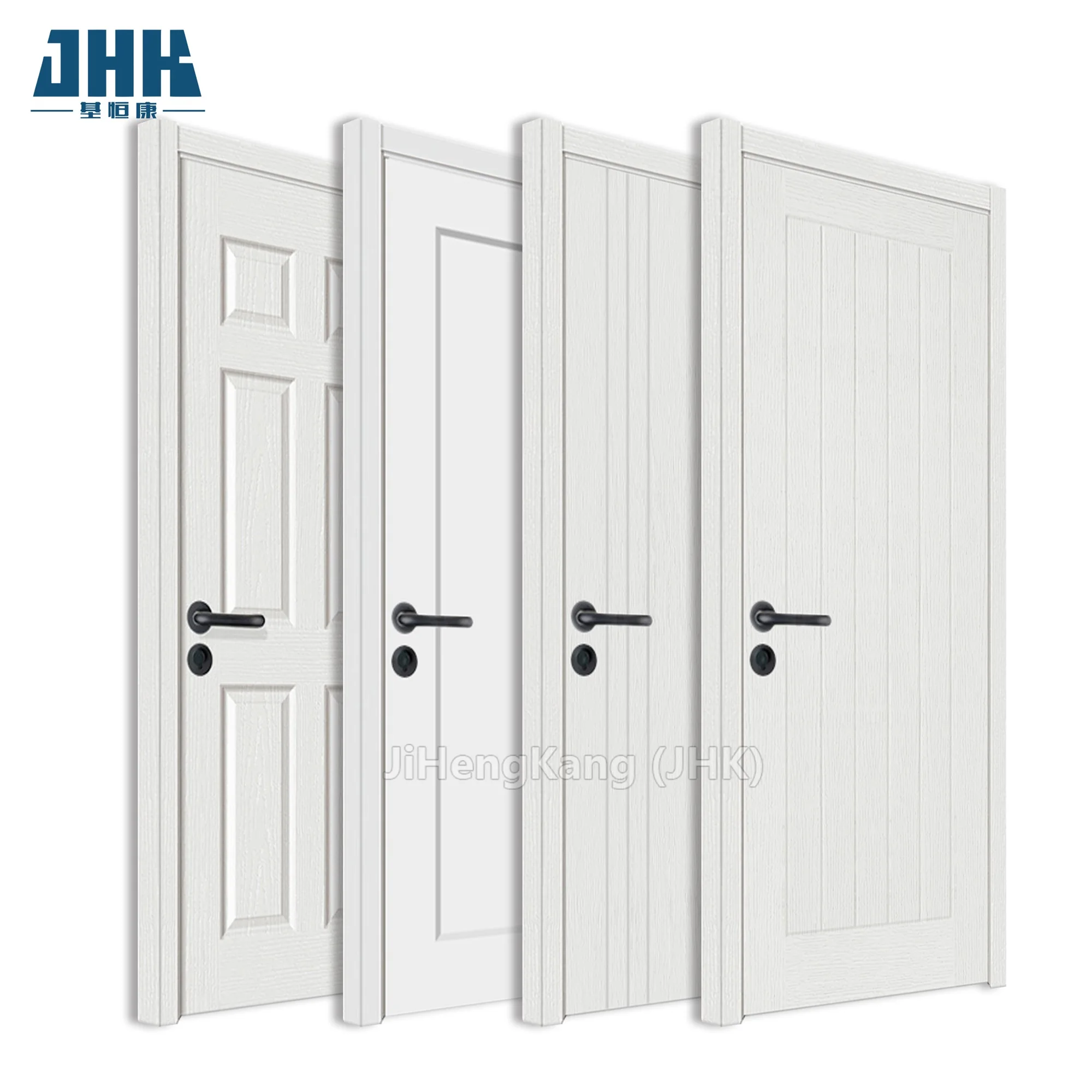 JHK White Primer Pine Wood Glass Interior wooden hdf mdf skin panel doors for house projects wholesale
