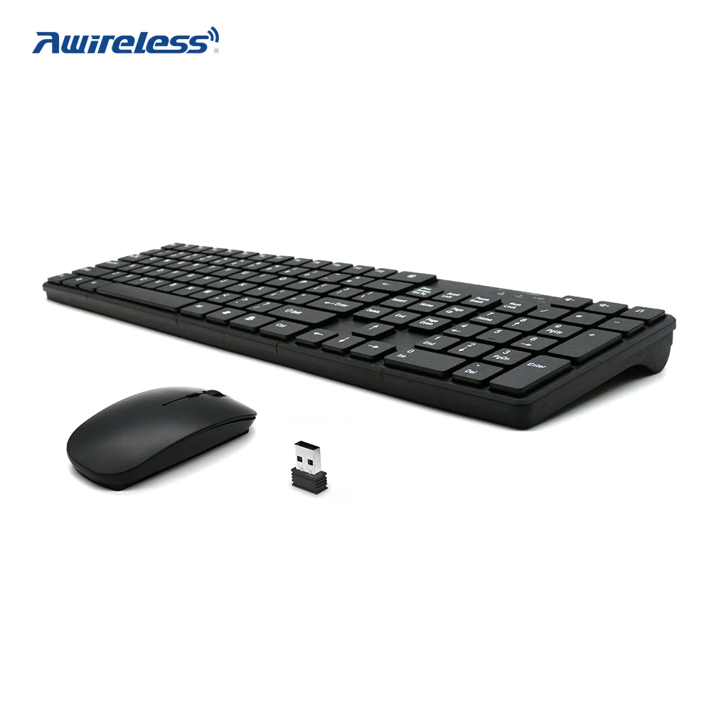 Awireless 2022 New Cheap Full Size Computer Ultra Slim Silent Key 2.4G Nano Usb Receiver Wireless Mouse Keyboard Set Pink Color