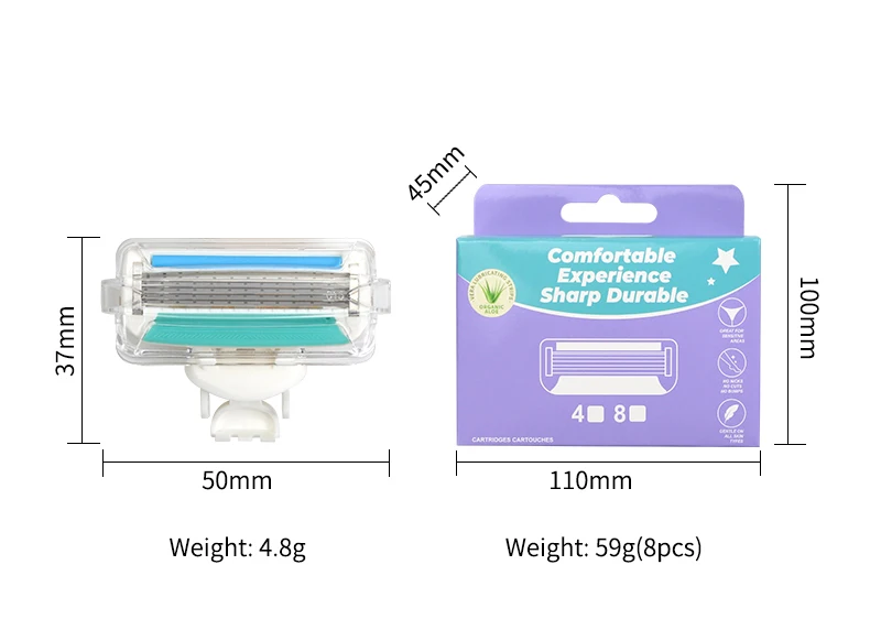 New Design 4 Cartridges/pack 5 Blade Women Germany Stainless Steel Blade Hair Remover Razor Blade Cartridge