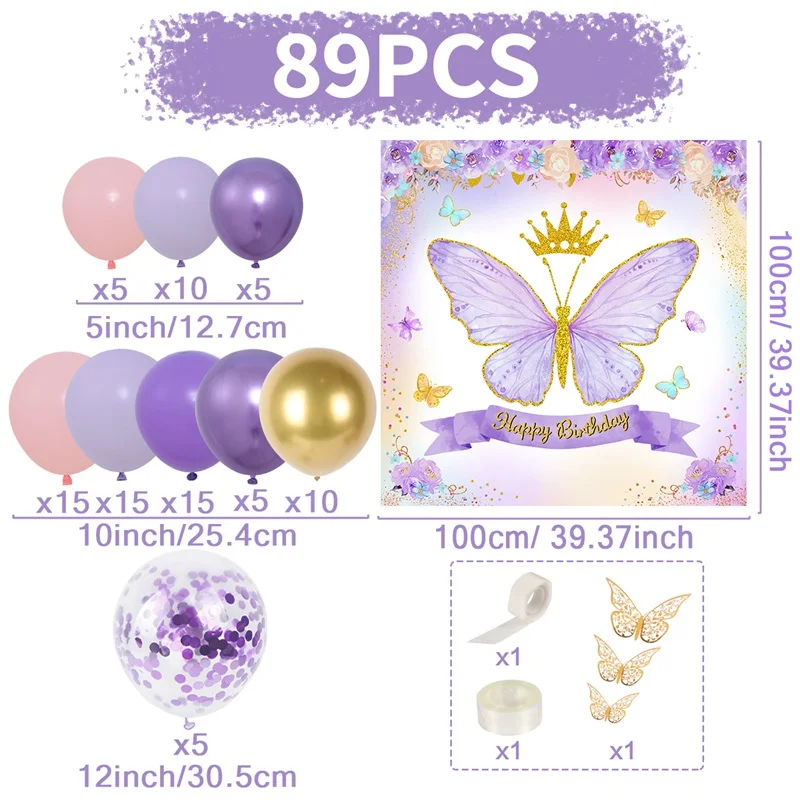Butterfly Theme Party Decorations Sets Butterfly Balloons Arch Kit With Backdrop Wall Decorations For Baby Shower Birthday Party