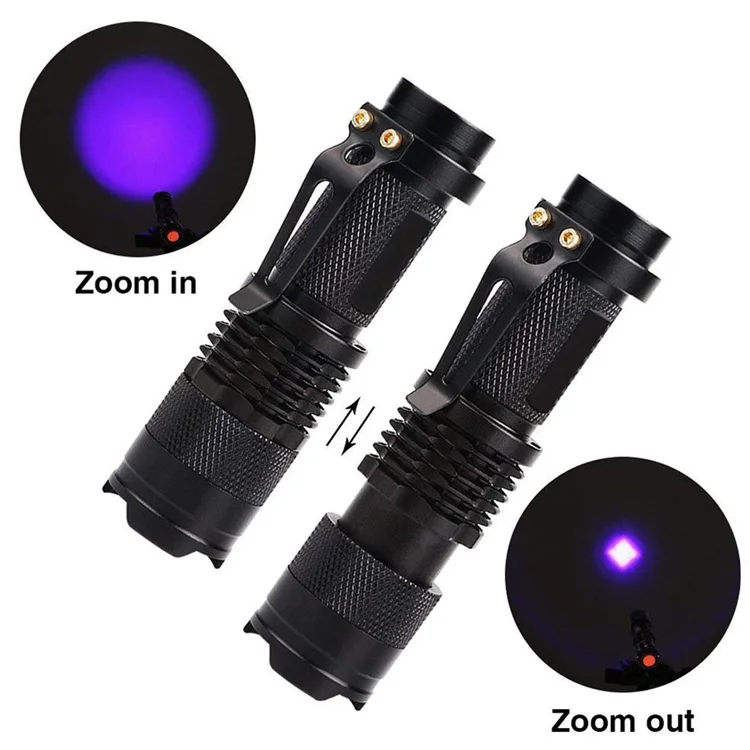 LED UV Flashlight 365nm 395nm Blacklight Scorpion UV Light Pet Urine Detector Zoomable Ultraviolet Rechargeable Outdoor Lighting