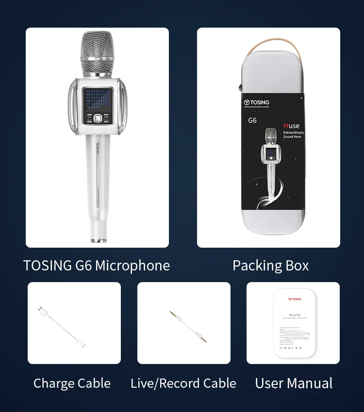 New Arrival HIFI  Tosing G6 PRO Bluetooth Handheld Karaoke Microphone Speaker  for for Kids Adults Singing support TWS