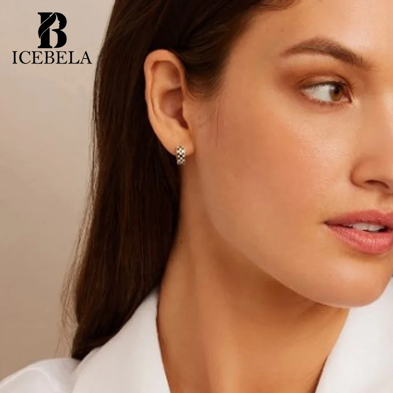 Unique Chic Black White Checkered 18k Gold Plated 925 Sterling Silver Earring Fashion Fine Jewelry Designer Earrings For Girls