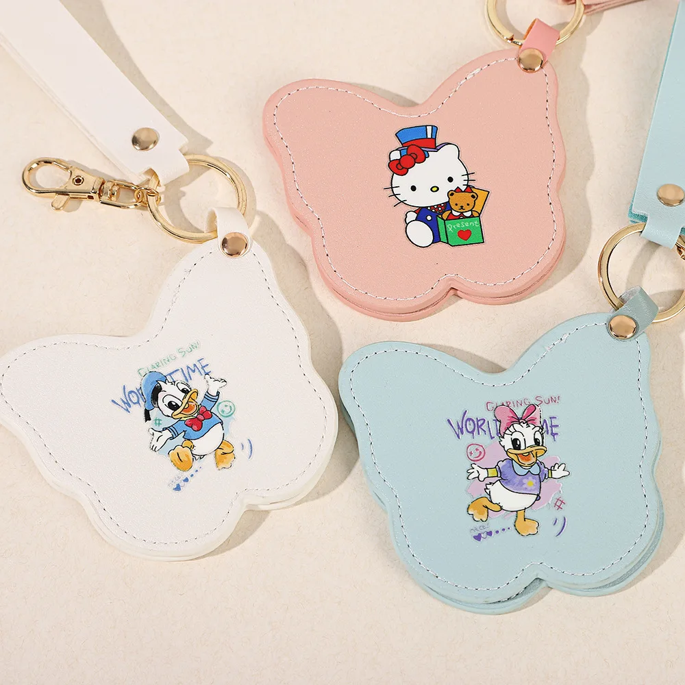 Customized printing Mini Pocket Mirror butterfly Shaped Promotional PU Leather Folding Makeup Mirror for Travel