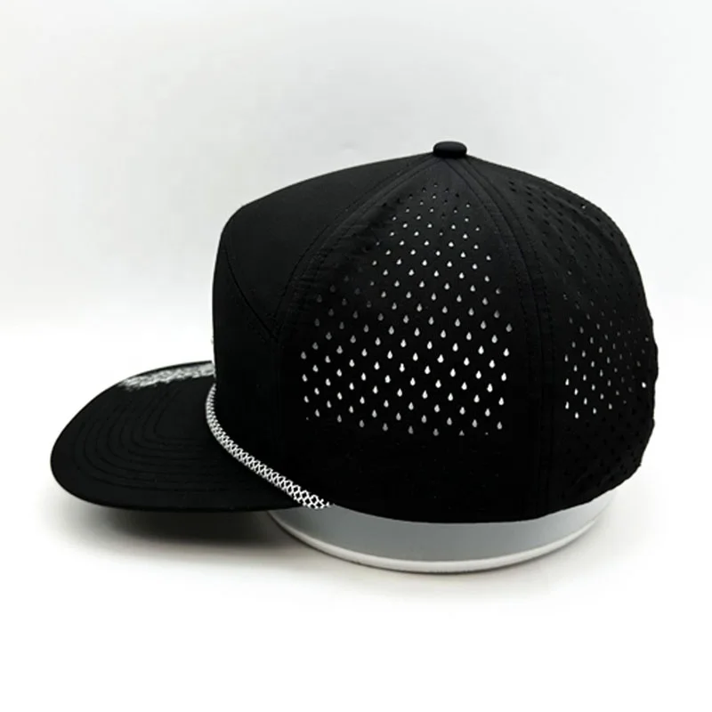 Custom Leather Patch 6 Panel Waterproof Meilin Hat Laser Cut Hole Perforated Golf Hat Trucker Hats Caps