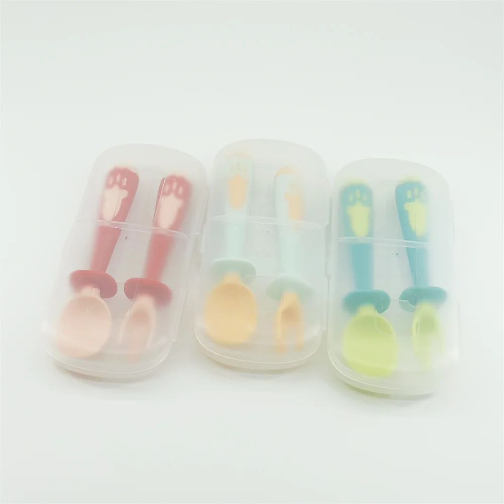 Fast delivery 3 colors EN71 CPC Food PP TPE baby spoon and fork set