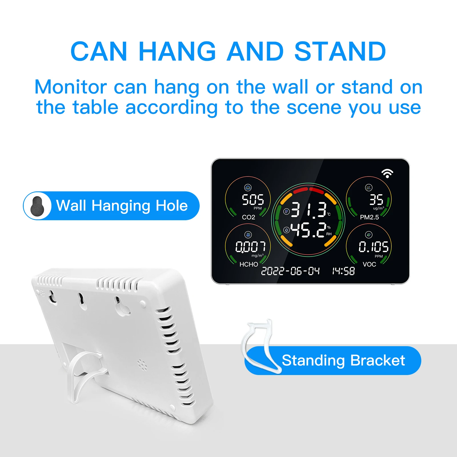 7 in 1 Indoor Air Quality Monitor High Accuracy CO2 Detector Pm2.5 TVOC HCHO Tester Temperature and Humidity Meter