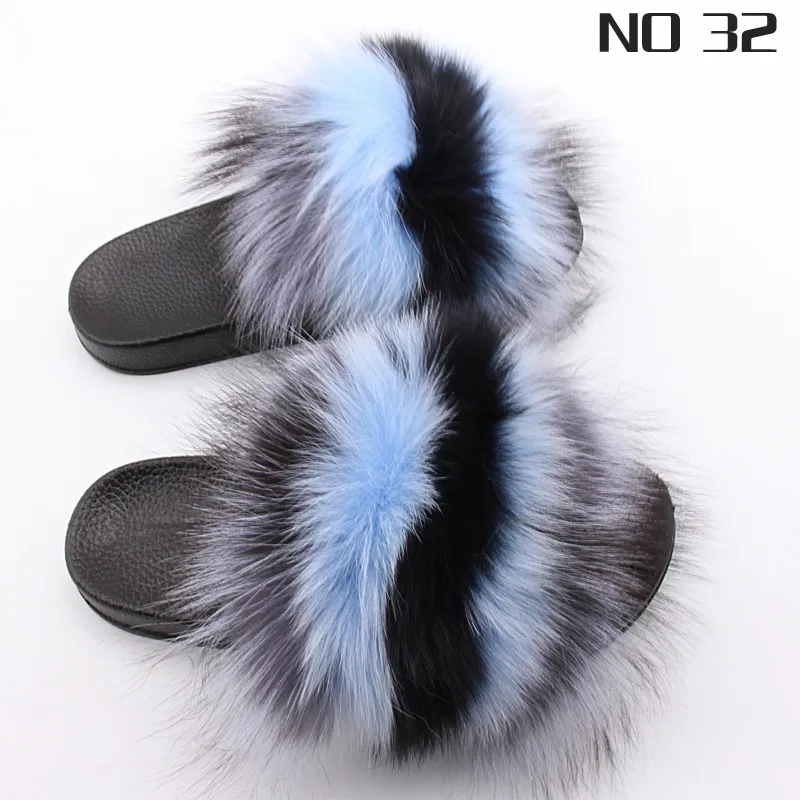 2020 PVC Sole Multi Colors Rainbow flag color Fox Fur Slippers Natural Color Raccoon Fur Slides with Purse for Girls