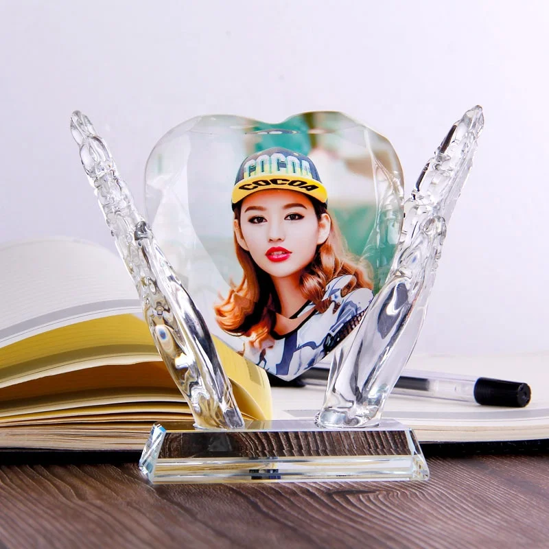 
Modern Blank Crystal Glass 3d Heart-Shaped Photo Frame Desktop Crystal Glass Photo Frame 