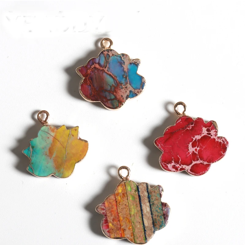 Factory Colorful Natural Stone Pendant Four  Leaf Clover Gold Plated   Jewelry DIY Necklace Pendant