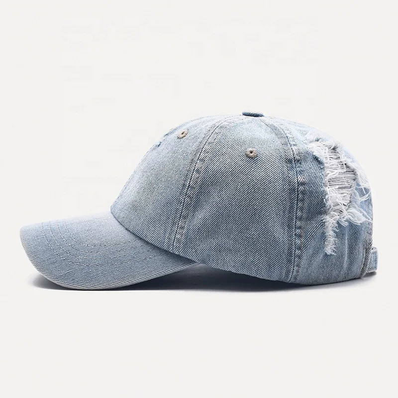 Wholesale Distressed Baseball Cap Custom Plain Blank Ripped Vintage Denim Dad Hats