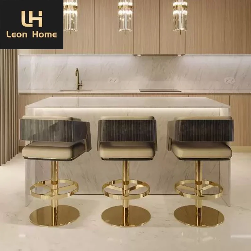 Hotel Project Manufacture Custom Made Modern Bar Stool Luxury Stainless Steel Frame Forged Metal Barstool