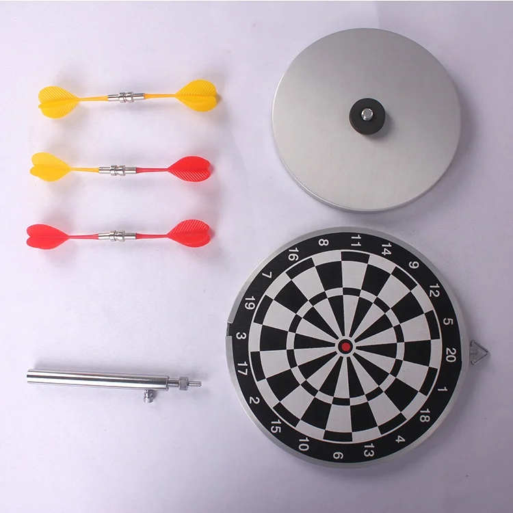 Kids desktop metal dart toy 8inch two-sided aluminium magnetic dart board games set with hook and pedestal