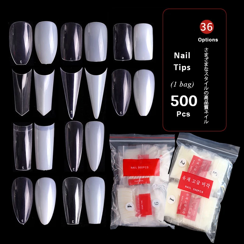 1 пакет 500 шт. прозрачный натуральный цвет накладные ногти Типсы акриловый УФ-гель 10 размеров Маникюр Педикюр искусственные ногти Типсы