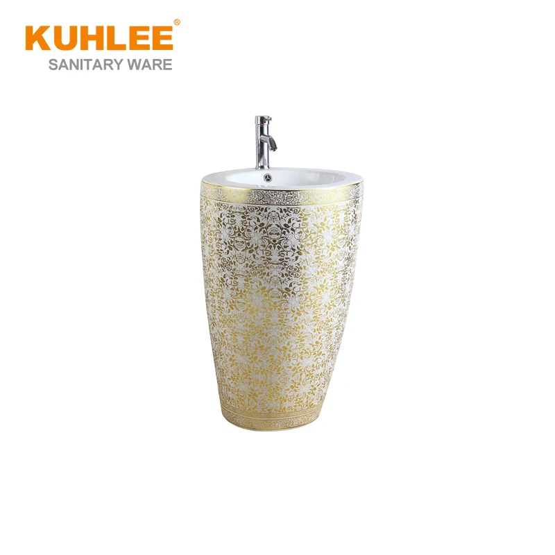 
Economic Freestanding Ceramic Basin Round Hand Wash Basin Bathroom Pedestal Sink For Office Building 