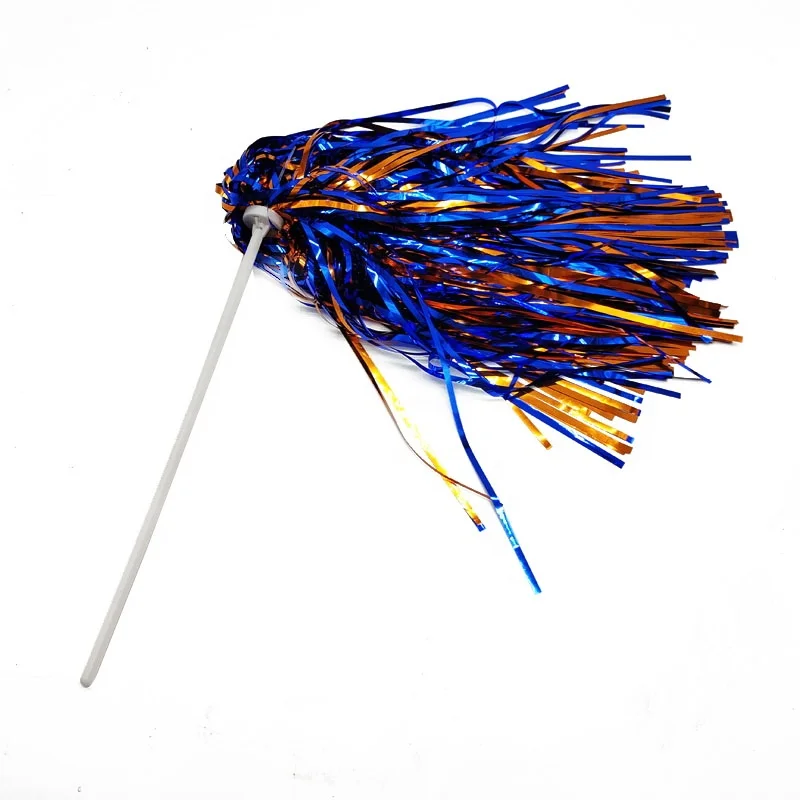 Blue orange 500 plastic streamers rooter poms Cheerleading Shakers pom poms with long stick handle