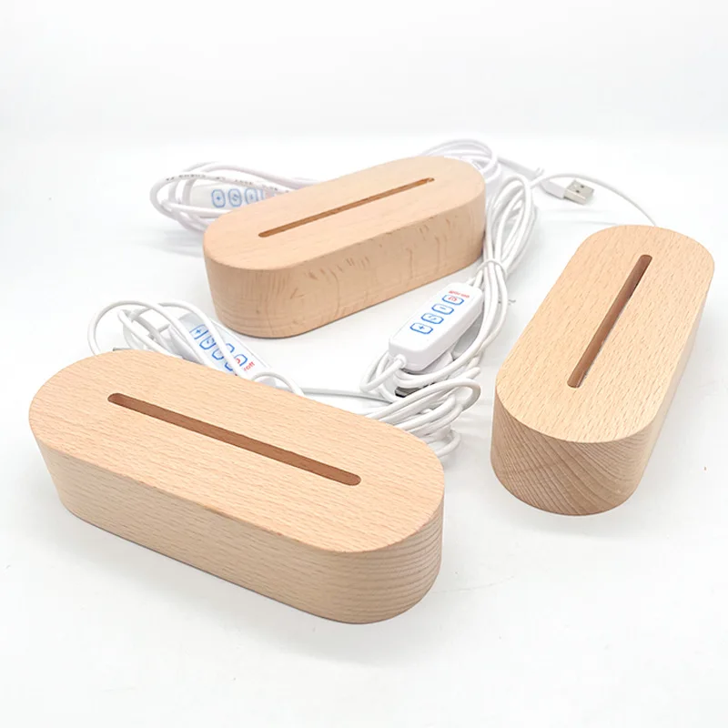 oval shape Wooden USB Light Base Stand 3D LED Night Lights Base for Acrylic Art