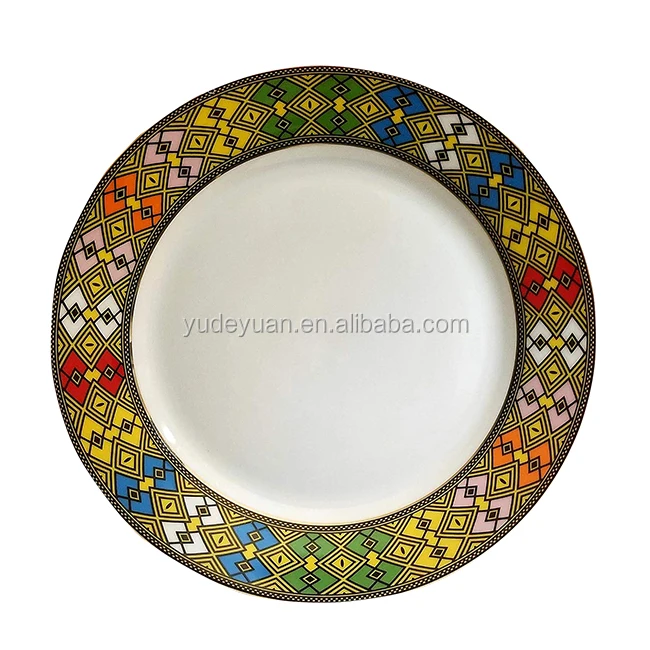 Wholesale Fine Porcelain Dishes Round Shape Classic Arts Eritrean Saba Ethiopian Traditional Food Dinner Plates