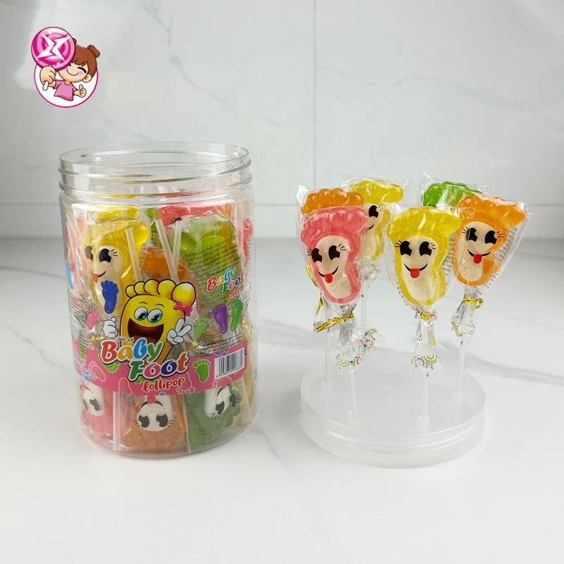 Factory wholesale customization sweets cute foot shape lollipop fruit-flavored hard candy halal lollipop