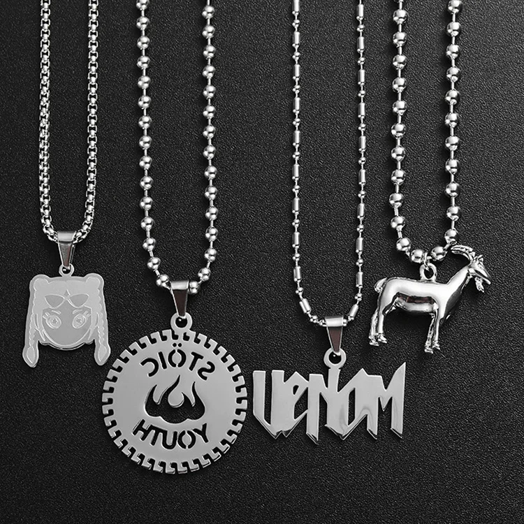Cool Jewelry Custom 2D 3D Name Letter Logo Sliver Pendant Necklace Stainless Steel Man Necklace For Men With Cuban Link Chain