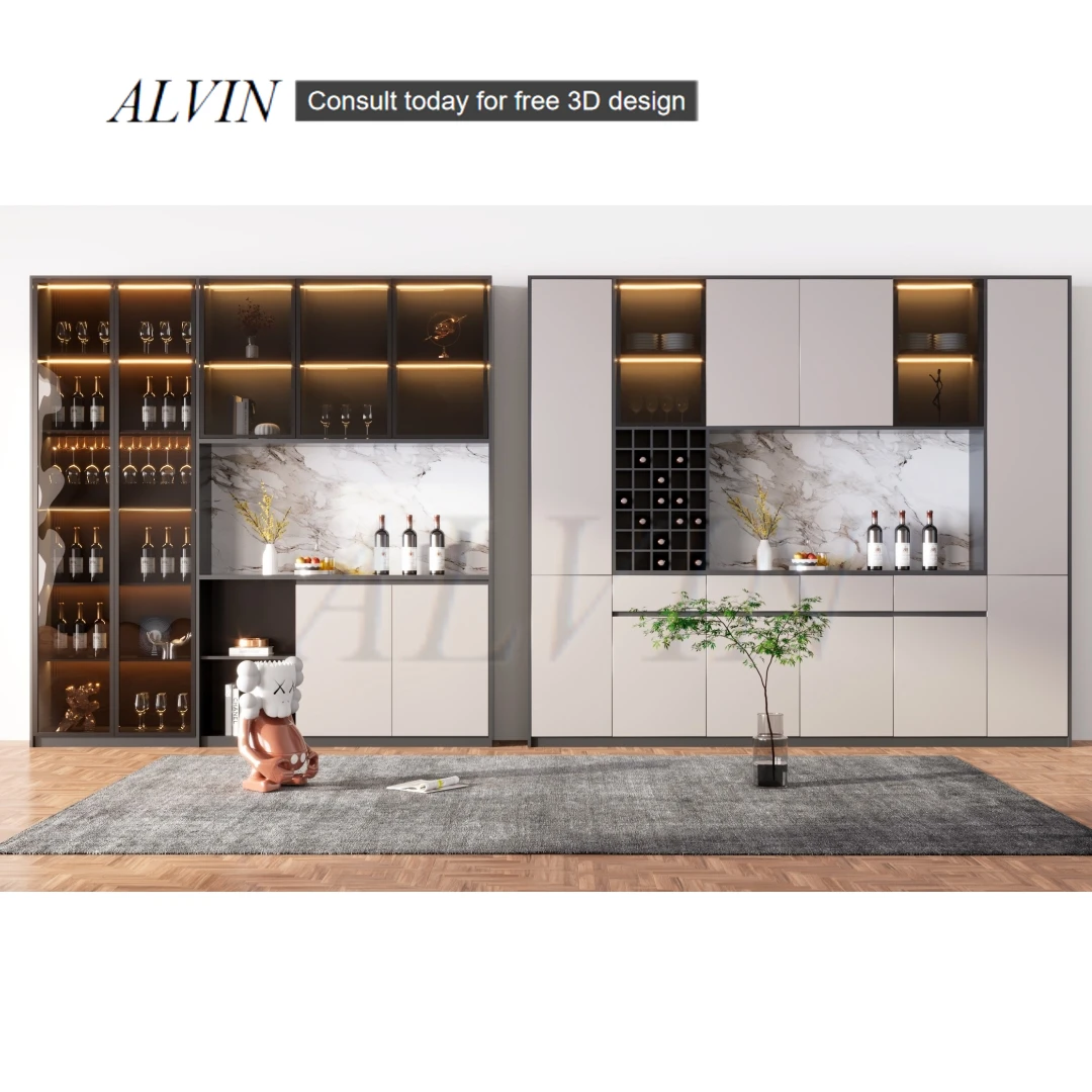 ALVIN Customized Living Room Furniture Wooden Bar Cabinet Storage Modern Curio Display Bar Corner Wine Cabinet Luxury
