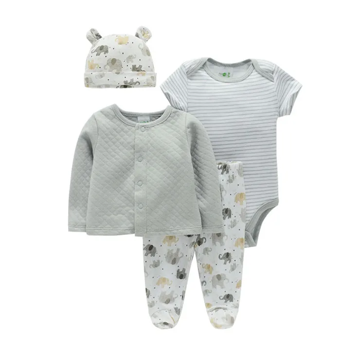 2023 Hot style 100%cotton four piece baby suit front buckle design convenient and practical cute baby newborn set clothes