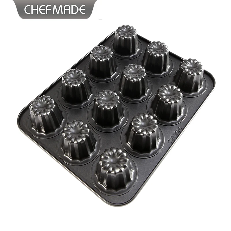 CHEFMADE WK9867 Carbon Steel Bakeware 12 Cavity Cup Muffin Cake Non-Stick Cupcake Pan Cannele Mould Canele Mold