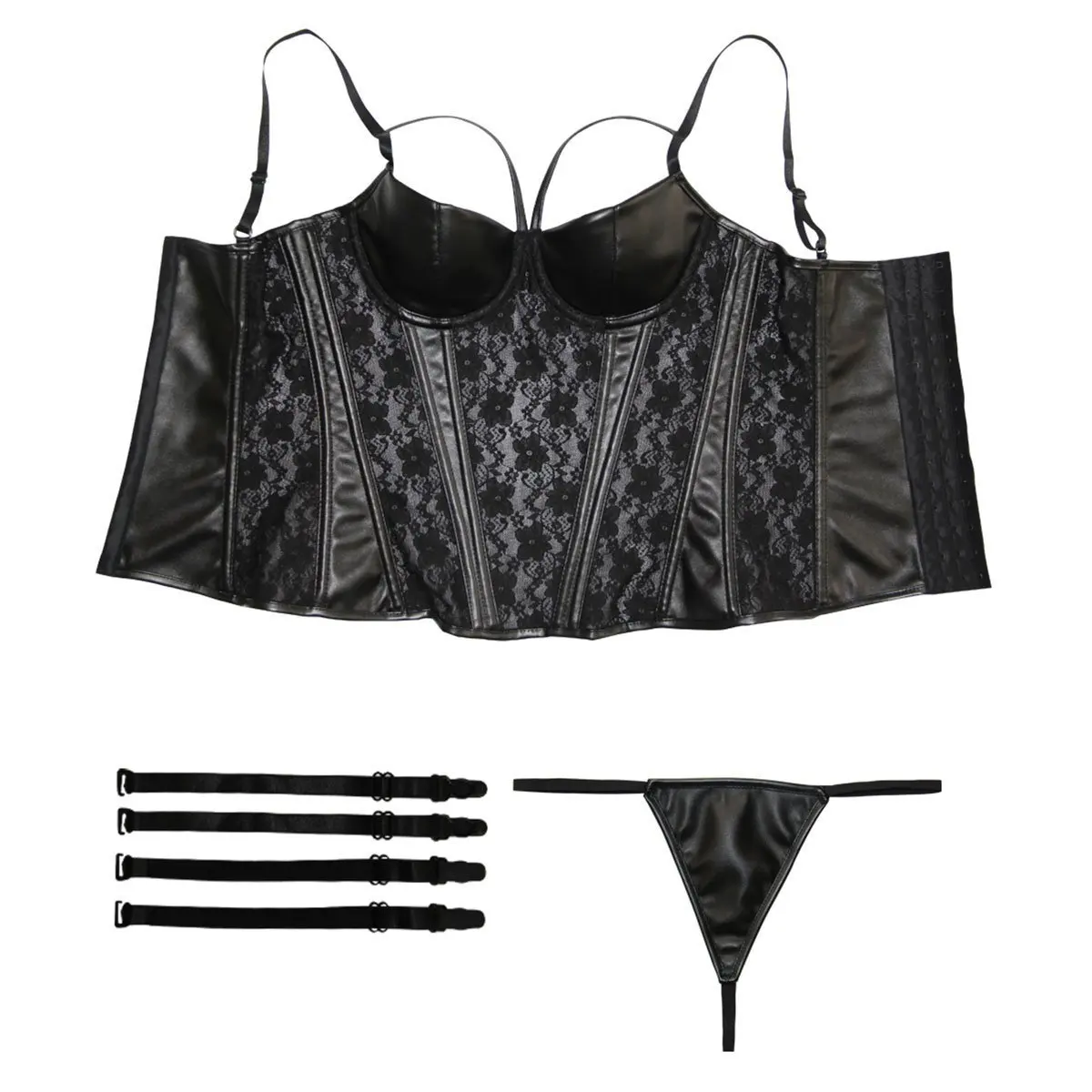 Women Steampunk Gothic Waist Trainer Underbust Corset Top Leather Sexy Lingerie Waist Cinchers Steel Boned Corsets and Bustiers