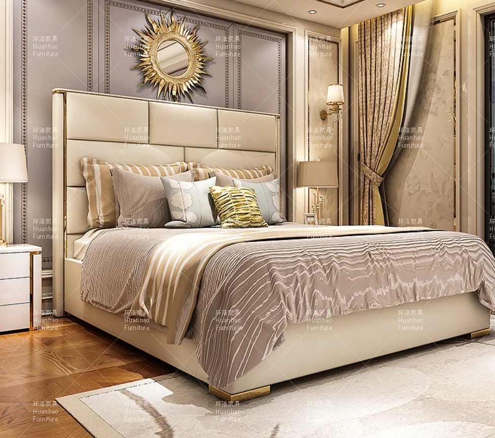 Мебель для дома мебель спальни кровать большого размера набор кожаных металлических кровати современная мягкая обивка