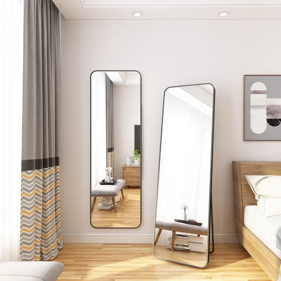 Factory Supply Full body floor to ceiling mirror, mesh red, minimalist girl with rounded corners, household fitting mirror