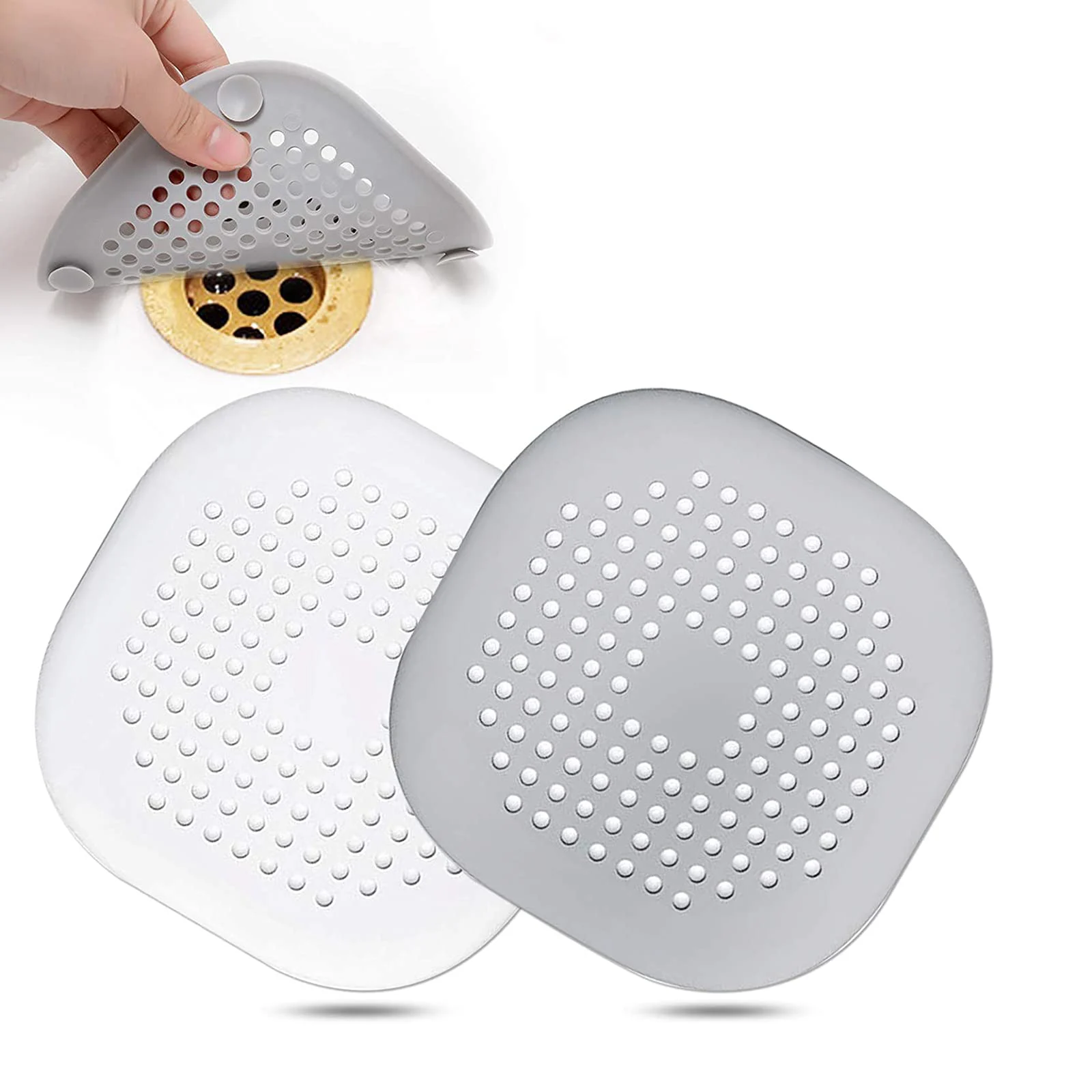 Hair Catcher Square Drain Cover Silicone Hair Stopper with Suction Cup Easy to Install Suit for Shower Bathroom Bathtub Kitchen