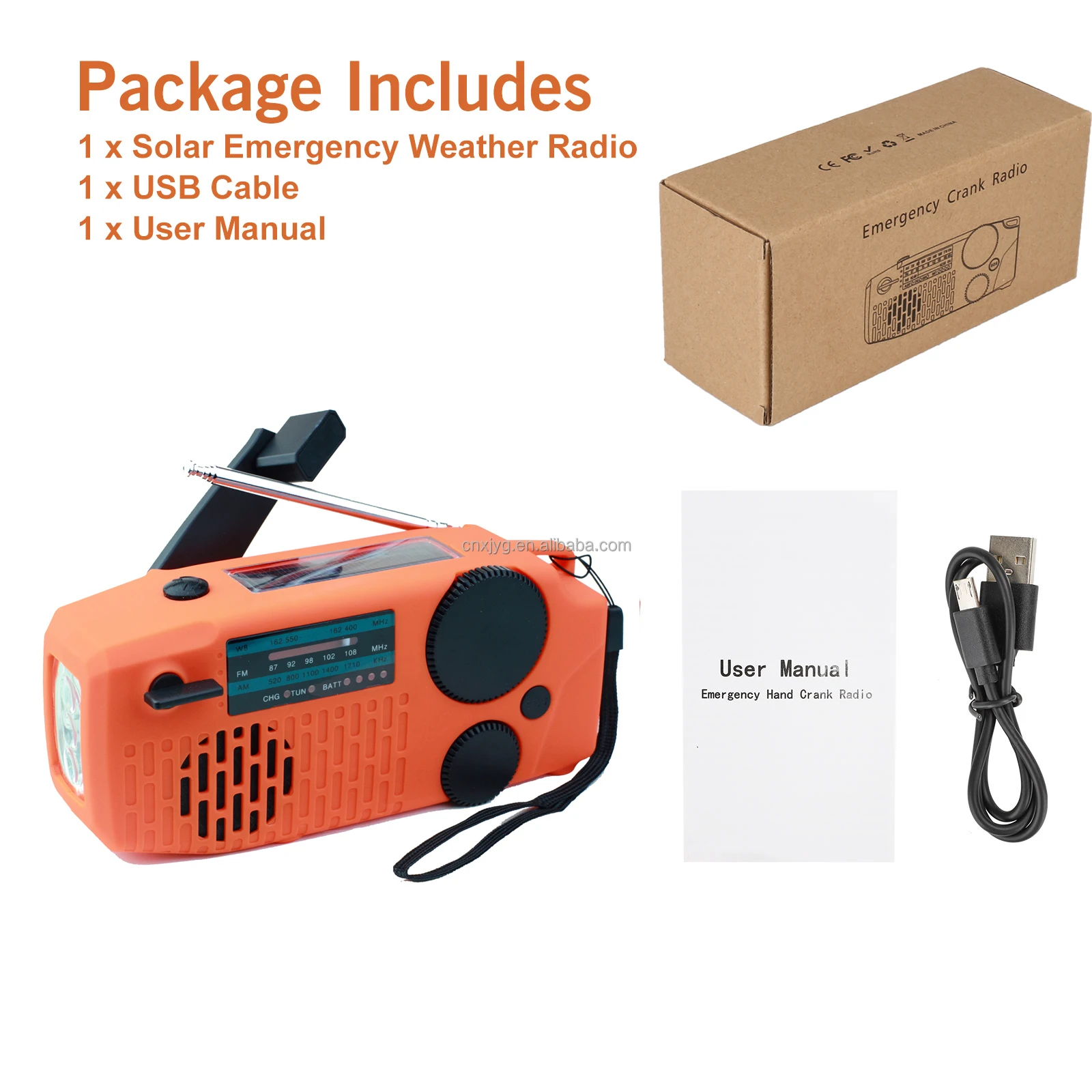 Hand Crank Radio Emergency Solar Weather Radio With Led Flashlight Survival Kit & Headphone jack 3.5m